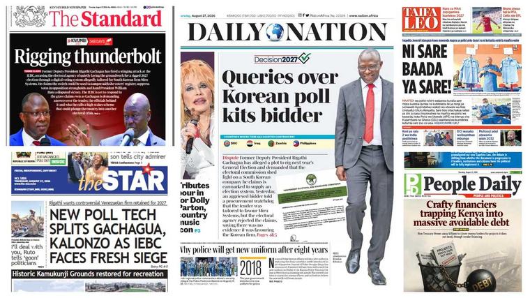 Kenya newspapers review: Cracks emerge in opposition as Kalonzo, Gachagua differ over 2027 poll tech