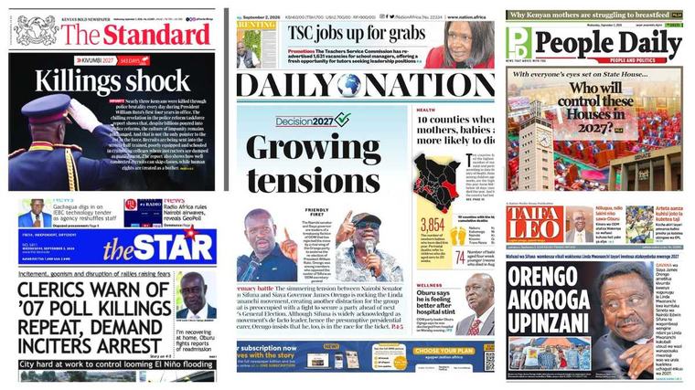 Kenyan newspapers review: Cracks widen in Linda Mwananchi as Orengo vows to take on Sifuna